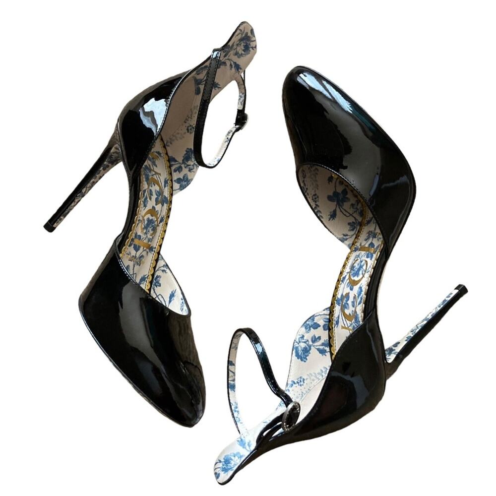 Gucci Daisy Black Patent Leather Ankle Strap Heels Size 39 - Picture 6 of 14